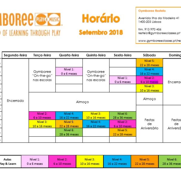 horarios setembro gymboree restelo